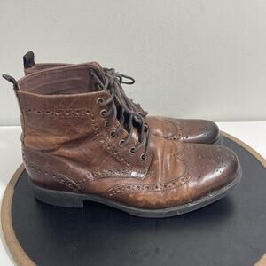 Aston Grey Boots Shoes Mens Size 8 Brown Brogue Wingtip Lace Up Leather Dress